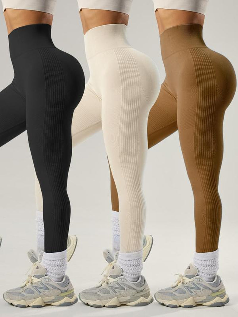 Women'S Solid High Waist Sports Yoga Legging Pants, High Stretch Seamless Skinny Workout Leggings, Gym Clothes, High Rise Tummy Control Sporty Yoga Leggings, Ladies Sportswear, Tight Leggings, Compression Pants
