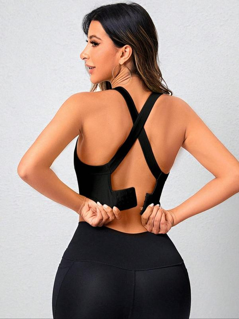 Women'S Criss Cross Cut Out Sports Vest, Solid Color Sleeveless Sports Top for Yoga Gym Workout, Ladies Sportswear Clothing for Indoor Outdoor Wear, Gym Wear, Gym Tops, Activewear