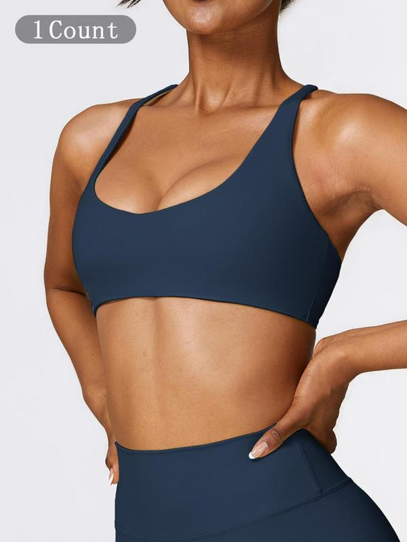 Women'S Solid Wireless Sports Bra, Breathable Comfortable Sports Bra, Gym Clothes, Pickleball Tennis Bras, Ladies Sportswear for Indoor Outdoor Wear, Sports Bra for Women, Workout Clothes Women