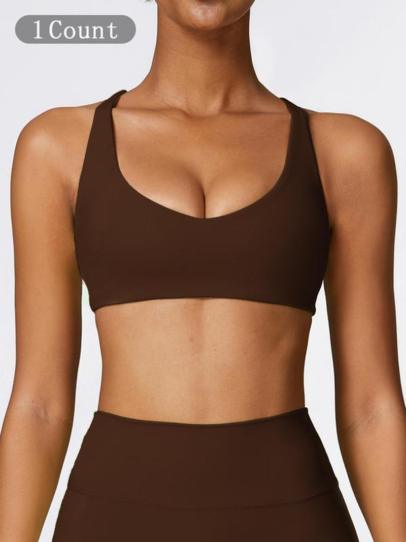 Women'S Solid Wireless Sports Bra, Breathable Comfortable Sports Bra, Gym Clothes, Pickleball Tennis Bras, Ladies Sportswear for Indoor Outdoor Wear, Sports Bra for Women, Workout Clothes Women