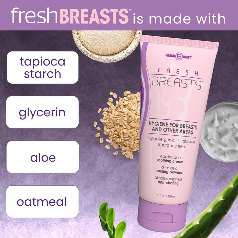 Fresh Breasts Anti-Chafing Cream to Powder for under Boobs, Inner Thighs - Lotion Made without Talc, Aluminum, Parabens or Added Fragrance Body Care Cosmetic