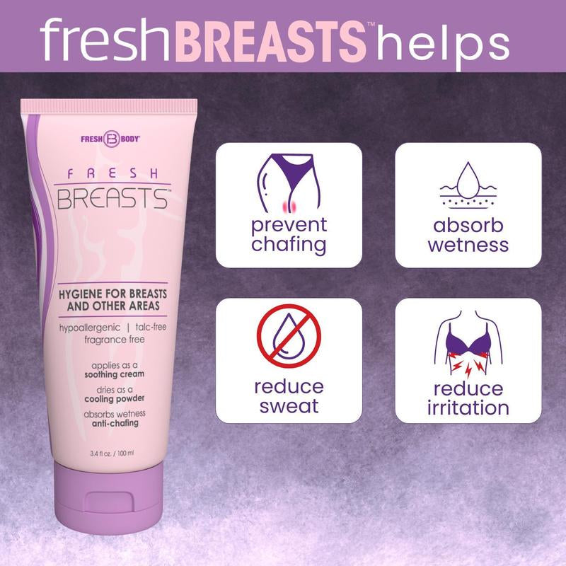 Fresh Breasts Anti-Chafing Cream to Powder for under Boobs, Inner Thighs - Lotion Made without Talc, Aluminum, Parabens or Added Fragrance Body Care Cosmetic